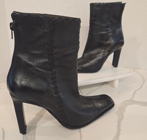 Diba Black Leather Square Toe Half Calf Heeled Boots Made In Brazil Size 8.5